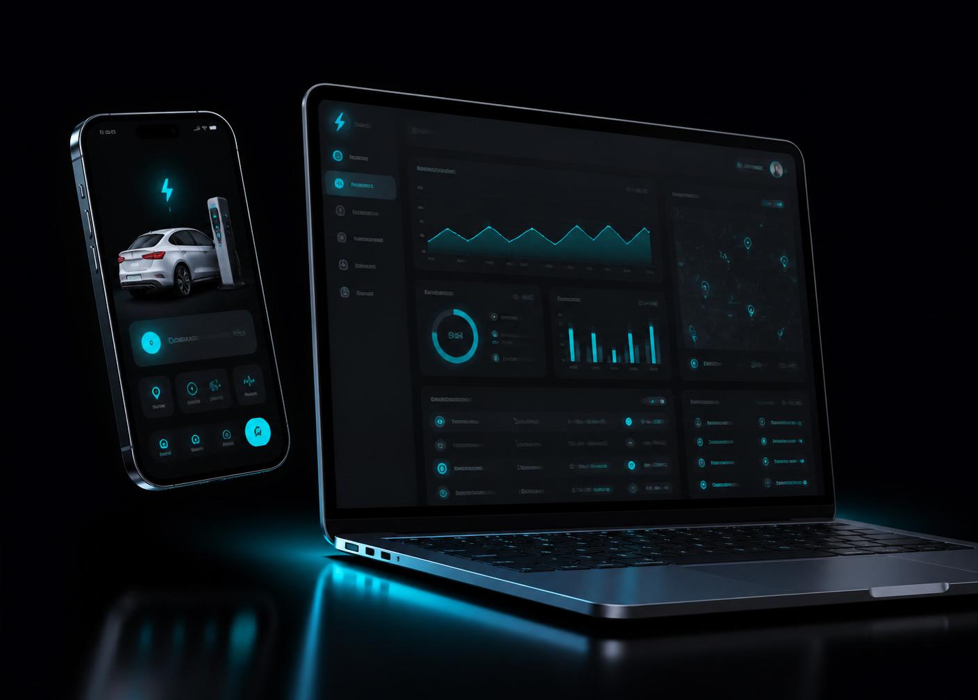 White-label driver app and operator console on phone and laptop, both in the partner's brand identity